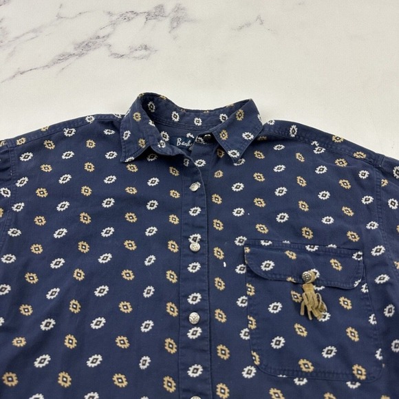 Barbara Blue Womens Vintage 90s Western Shirt Size S Navy White Southwest Fringe - Picture 2 of 11